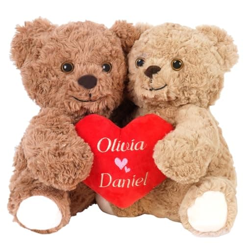 MYPHNEX Personalized Kissy Teddy Bear Stuffed Animal, Custom Bear with Embroidered Name, Toys for Wedding Couples Girlfriend Kids, Customized Anniversary Birthday Gift for Her & Him (Couple Bear)
