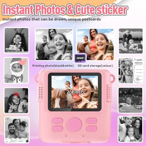 ESOXOFFORE Instant Print Camera for Kids, Christmas Birthday Gifts Girls Boys Age 3-12, HD Digital Video Cameras Toddler, Portable Toy 3 4 5 6 7 8 9 10 Year Old Girl with 32GB SD Card-Pink - Thumbnail 3