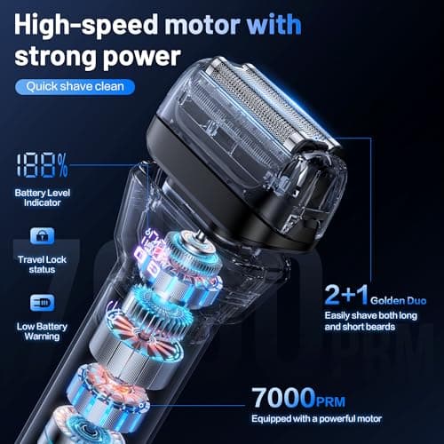 Electric Foil Shavers for Men Electric Razor with 4D Flex Floating Heads,Rechargeable Beard Trimmer with LED Display,Cordless Face Shaver for Travel,IPX6 Waterproof Wet Dry Face Razor,USB Type C - Thumbnail 3