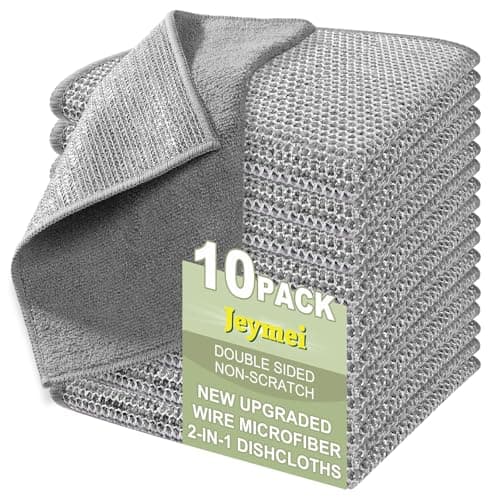 Jeymei 10 Counts Multipurpose Wire Dishwashing Rag,Non Scratch Wire Dishcloth,Microfiber Miracle Cleaning Cloth with Mesh,Dual-Sided Steel Mesh Cloth for Pot,Metal Scrubber for Washing Dishes,Grey