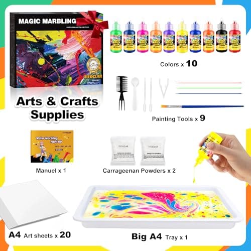 Titoclar Water Marbling Paint Kit,Easter Basket Stuffers,Arts and Crafts for Kids,Birthday Gifts for Girls Boys 3+Years Old, Toys for Ages 8-13 5-7 3-6, Art Supplies for Kids - Thumbnail 3