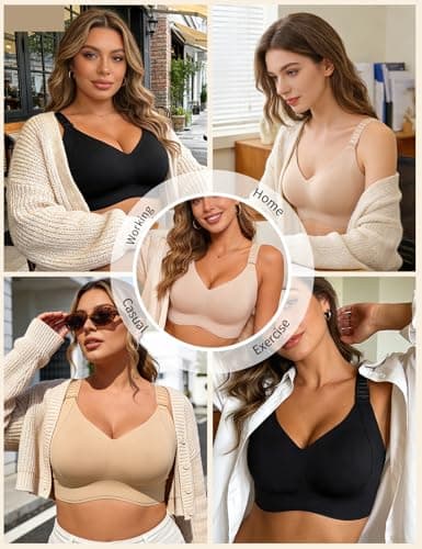 REALWILL Womens Wireless Jelly Bra No Underwire Seamless Push Up Supportive Full Coverage Soft Comfort Everyday T-Shirt Bra Nude M - Thumbnail 6