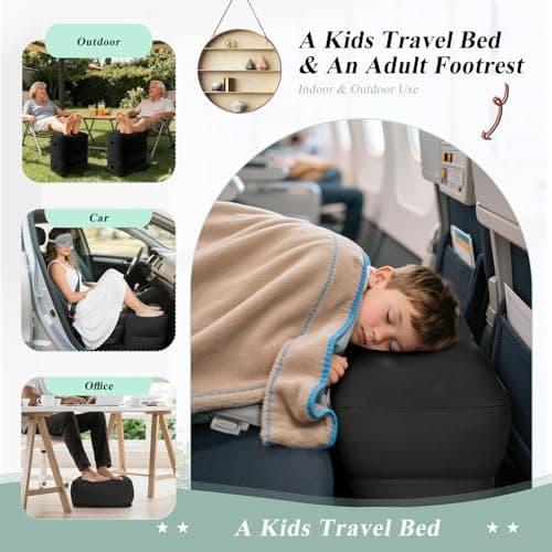 TheClover Airplane Foot Rest for Long Flight - Inflatable Foot Rest for Under Desk,Kids Car Foot Rest Bed,Portable 3-Height Foot Cushion,Lightweight Travel Leg Rest for Airplanes,Trains,Office & Home - Thumbnail 2