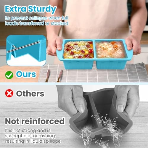 2 Pack Silicone Freezer Trays With Lid For Easy Storage Silicone Soup Freezer Molds 2 Cup ，Perfect For ice cube tray Freezing Broth Sauces Store Leftovers , Leakproof, Easy Release Dishwasher Safe - Thumbnail 5