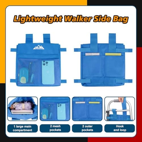 supregear Walker Side Bag, Water Resistant Accessory Basket Pouch for Folding Walkers, Lightweight Hand Free Storage Carrier Tote, Universal Size Seniors Caddy Attachment, Blue - Thumbnail 4