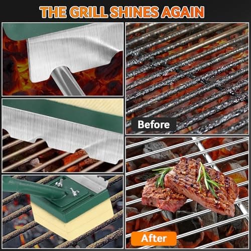 Grill Brush Bristle Free with Scraper,22" Extra Long Steam Grill Brush for Outdoor Grill,Replaceable Cleaning Head,Safe Grill Cleaner for Cast Iron/Stainless-Steel Grates,Ideal BBQ Gifts for Men Dad - Thumbnail 5