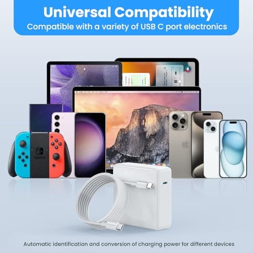 MacBook Pro/Air Charger - 120W USB-C Fast Charger, Compact Laptop Charger Adapter Compatible with USB-C MacBooks, iPads, Samsung Galaxy and More (White) - Thumbnail 3
