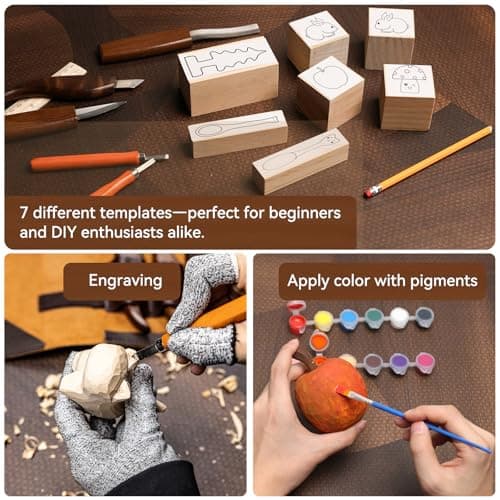 VMYTH Wood Carving Kit, 68PCS Complete Whittling Kit with Leather Storage Bag,16 Carbon Steel Knives, 8 Basswood Blocks & Paint,Ideal Wood Carving Set for Beginners,Enthusiasts Gift DIY - Thumbnail 3
