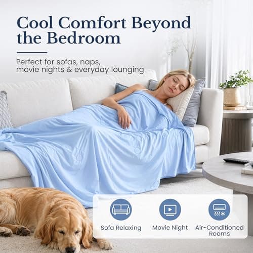 i-baby Outlast® Cooling Blanket Twin Size, Cooling Comforter with NASA-Inspired Temperature Regulation, Lightweight Summer Cool Blanket for Hot Sleepers & Night Sweats, 68"×90", Serene Blue - Thumbnail 6