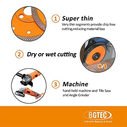 BGTEC Diamond Porcelain Saw Blades,1pc 5 Inch X Mesh Turbo Tiles Blades 7/8” Arbor for Porcelain Tile Granite Marbles Cutting Disc - Thumbnail 4