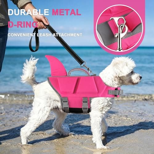 Dogcheer Dog Shark Life Jacket with Extra Foam, High Buoyancy Dog Life Vest with Rescue Handle for Swimming Boating, Reflective Adjustable Puppy Swim Vest for Small Medium Large Dogs, Pink - L - Thumbnail 4