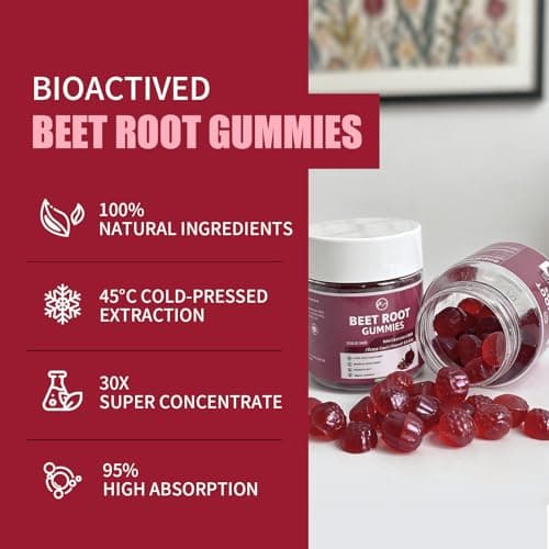 M inch Beet Root Gummies, Blood* Pressure Support & Nitric Oxide Booster, 8-in-1 Wellness Formula with Grape Seed, Coq10, Folic Acid, Vitamin C, B3 & B12, Sugar Free, Vegan, Pomegranate Flavor, 2 Pack - Thumbnail 2