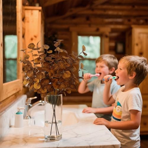 siqifloral 4PCS 23.62" Autumn Brown Metallic Artificial Eucalyptus Stems Real Faux Eucalyptus Leaves for Fall Home Decor, Thanksgiving Centerpiece Christmas Living Room Vase Decoration - Thumbnail 6