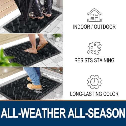 OLANLY Indoor Outdoor Mat, Sturdy Natural Rubber Floor Mat, Non Slip Low Profile Waterproof Doormat, and Stain Front Door Mats, Easy Clean Patio Entrance Mat, 48''x32'', Black - Thumbnail 4