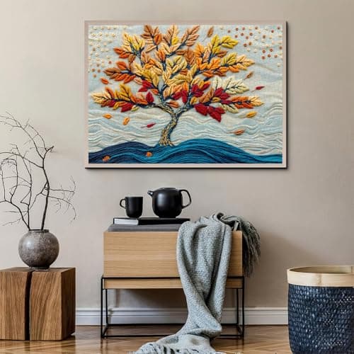 Tree of Life Puzzles for Adults 1000 Pieces, Embroidery Autumn Tree Jigsaw Puzzles, Colorful Nature Plant Difficult Challenging Puzzle as Home Decor - Thumbnail 6
