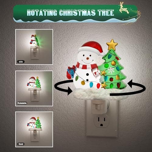 JandCase Christmas Tree & Snowman Night Light, 5000K Night Lights Plug into Wall,Cute & Funny Christmas Night Light for Kids, Nightlights with 360° Rotatable for Home Party Decor,2 Pack - Thumbnail 4