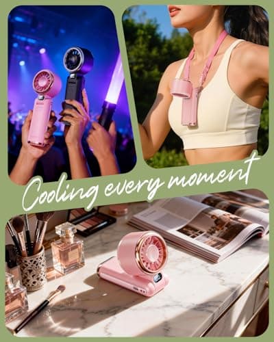 SWEETFULL Portable Handheld Turbo Fan - Portable Fans Rechargeable, 5000mAh, 180° Adjustable, 5 Speed Wind, Digital Display Electric Personal Hand Fan Quiet, Travel Essentials, Beach Vacation (Pink) - Thumbnail 6