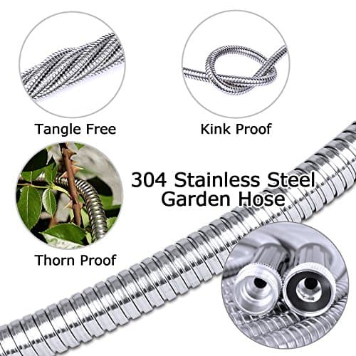 TheFitLife Flexible Metal Garden Hose - Upgrade Leak and Fray Resistant Design, Stainless Steel Water Hose with Solid Fittings and Sprayer Nozzle, Lightweight Kink Free Durable Easy Storage (75 FT) - Thumbnail 3