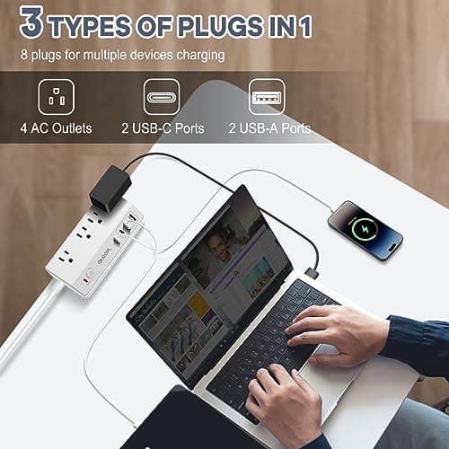 Desk Clamp Power Strip USB C - Charging Station for Multiple Devices - Multi Plug Outlet Extender - Desktop Mount Surge Protector with 4 Outlets 4 USB Ports for Phone, Tablet, Computer - Thumbnail 2