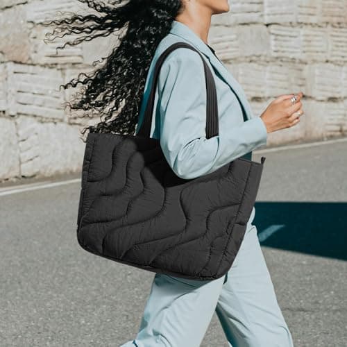 tomtoc 14-inch Puffy Laptop Tote Bag for Women 10L, Lightweight Puffer Work Tote with Padded Device Compartment for 13/14-inch MacBook Laptop, Organized Work Bag for Office, Business, Daily Essentials - Thumbnail 3