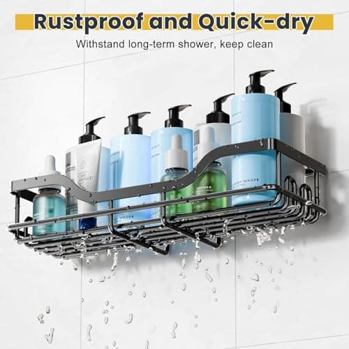 OMAIRA 3-Pack Shower Caddy with Soap Holder, Adhesive Rustproof No-drill Strudy Loading Inside Shower Organizer Shelves Rack Storage Bathroom Organization for Smooth Wall Glass Tile, Black (X-Large) - Thumbnail 5