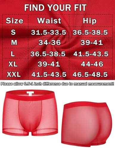 Avidlove Mens Underwear Trunk Breathable Mesh Boxer Briefs Sexy Lingerie Boxer Shorts for Men Red XXL - Thumbnail 6