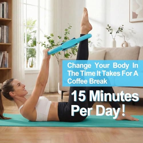 ElaraFit Home Pilates Ring and Ball Set for Women with 5 Resistance Bands 13 inch Magic Circle Workout Starter Kit for Beginners Full Body Toning 15 Min Daily Routine,Blue - Thumbnail 4