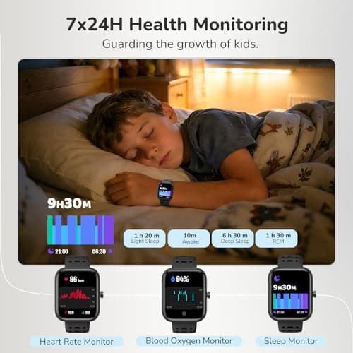 Smart Watch Kids Fitness Tracker, Kids Smart Watch with Health Monitor, Activities Track & Water/Rest/Task Reminder, IP68 Waterproof Smartwatch with Puzzle Games, Boys Gift for Birthday-Black(2 Bands) - Thumbnail 2