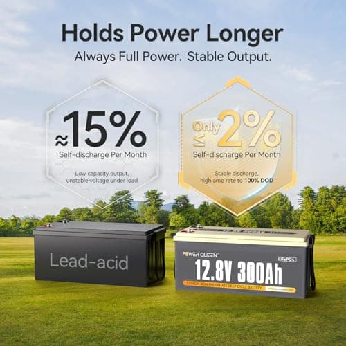 Power Queen 12V 300Ah LiFePO4 Battery, 3840Wh Lithium Battery with 2560W Power Output, Up to 15000+ Deep Cycles, BMS Protections for Solar, RV Motorhome, Marine, Off-Grid - Thumbnail 5