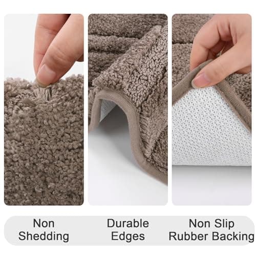 HEBE Microfiber Bathroom Rugs Sets 3 Piece,Super Absorbent Non Slip Bath Mats Rugs for Bathroom,Washable Bath Mat and U-Shaped Contour Toilet Rug Set for Tub Shower Bath Carpet - Thumbnail 5