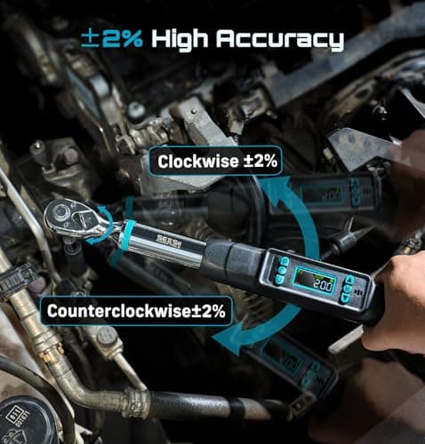 Seesii 3/8" Digital Torque Wrench, ±2% Accuracy, 0–220 N·m/0–162 ft-lbs, LCD Display, Real-Time & Peak Modes, Preset & Data Storage, Dual Alarm, Electric Torque Wrench for Bicycle, Car, Motorcycle - Thumbnail 4