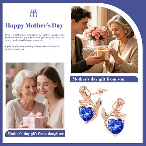 JACUPO 0.8CT Rose Heart Earrings Option of Sapphire Moissanite Stud Earrings Lab-Grown Earrings Birthstone Earrings for Women S925 Sterling Silver Post D Color VVS1 Clarity Ideal Gift for Wife Mother for Birthday Anniversary Valentine's Day Conveying I Love You Message (Sept Sapphire Rose Gold)) - Thumbnail 5