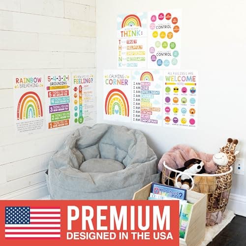 Hadley Designs Calming Corner Posters for Classroom Decor -8 Calm Down Corner Supplies Classroom Must Haves, 11x17 Feelings Emotions Chart for Kids, Rainbow Mental Health Posters for School Counselors - Thumbnail 5