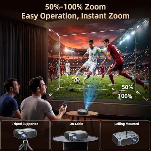 FUDONI Projector with WiFi and Bluetooth, Outdoor 4K Support 18000L Projector HD 1080P Max 300" Display, Movie Video Portable Home Theater Projector Compatible with USB/HDMI/iOS/Android/TV Stick - Thumbnail 4