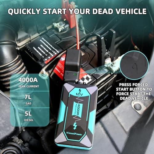 VisualPower Jump Starter Portable,4000A Peak Motorcycle Jump Starter, Jump Box for Car Jumper Starter Portable, 12V Auto Booster Pack(Up to 7L Gas and 5L Diesel Engine) with Smart Safety Jumper Cable - Thumbnail 3