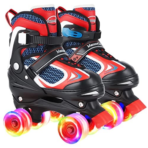 Kids Roller Skates for Girls and Boys,4 Sizes Adjustable Quad Skates with Light up Wheels, Birthday Gift for Kids Children Beginners,Red L - Image 1