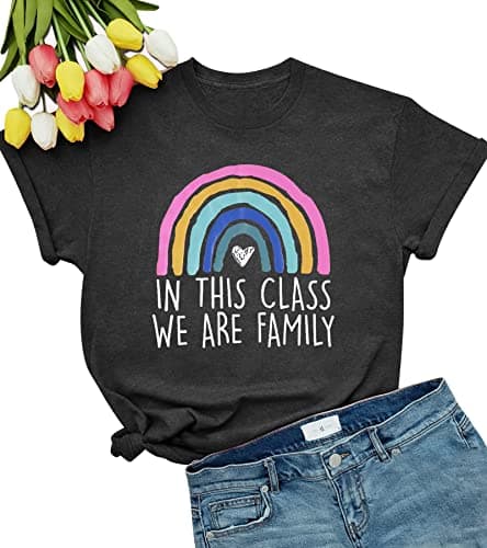 Teacher Shirts for Women Cut Rainbow Heart Graphic Tee Kindergarten Teacher Shirt Inspirational Sayings T-Shirt… - Image 1