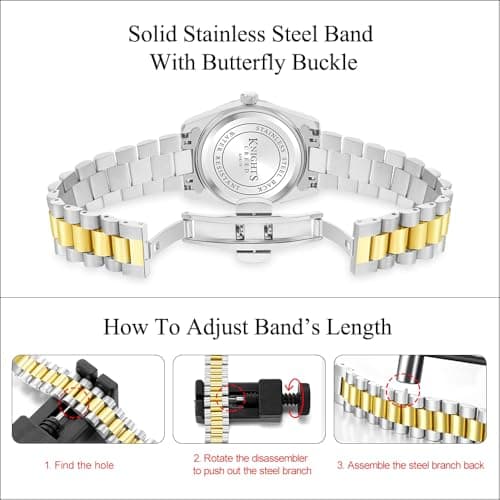 KNISKRED Classic Watch for Women with Crystal Accented and Solid Stainless Steel Band Ladies Dress Watch Water Resistant (Silver Gold) - Thumbnail 5