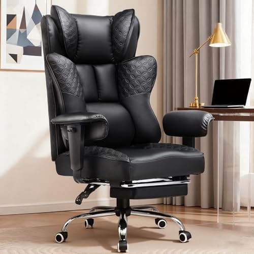 GTPLAYER Big and Tall Office Chair Wide Ergonomic Gaming Chair with Deluxe Embossing Designed Leather with Foot Rest,150°Reclining Adjustable Soft Armrests Pocket Spring Back Support and Pillow - Image 1