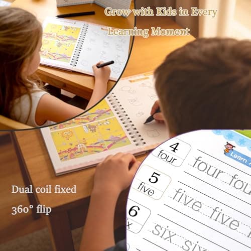 Magical Handwriting Workbooks Handwriting Practice Magic Copybook, Handwriting Aid Magic Pen Reusable Copybook Grooves Template Design for Children(4 Books, 10 Pens & 1 Pencil Grip) - Thumbnail 2