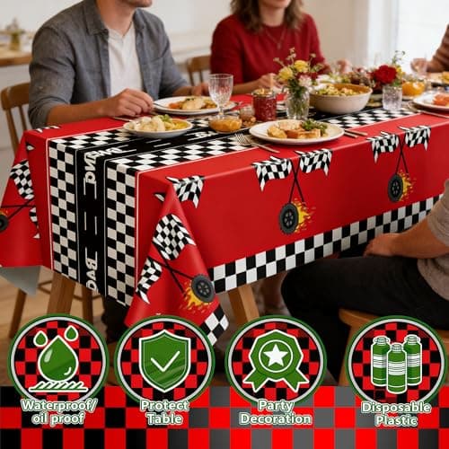 Race Car Birthday Party Decorations - 2PCS Racing Car Disposable Plastic Tablecloth | Race Car Table Cover Racing Car Theme Party Favors Decorations for Boys Baby Shower Home - Thumbnail 4