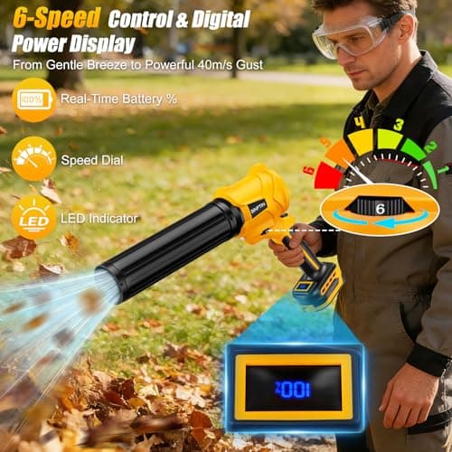 180° Rotatable Cordless Leaf Blower Compatible for DeWalt 20V Battery(Not Included), 90 MPH 6-Speed Handheld Blower with LED & Power Indicator, Extended Nozzle for Lawn, Garage, Car Cleaning - Thumbnail 4