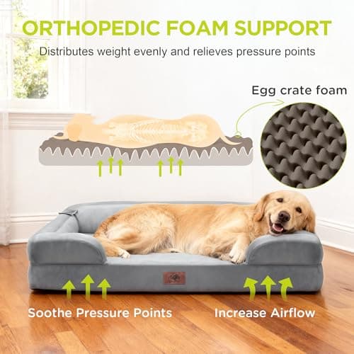 Orthopedic Dog Beds for Large Medium Dogs, Big Waterproof Memory Foam Pet Couch Bolster Bed with Removable Washable Cover, 36x27 Inch - Thumbnail 2
