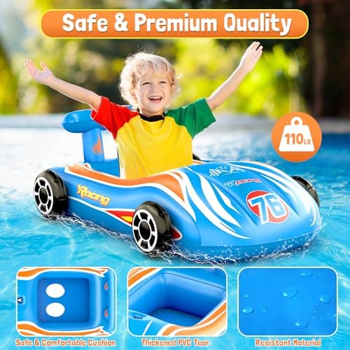 ZIZZ Pool Floats Kids Toys with Water Gun - Inflatable Ride-on Pool Toys for Kids Ages 4-8 Race Car Toddlers Pool Float Summer Outdoor Swimming Pool Toys Games for Boys Girls Fun Summer Water Toys - Thumbnail 4