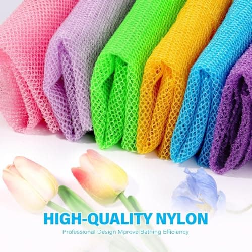 UJFQBH 6 Pieces African Bath Sponge African Net Long Net Bath Sponge Exfoliating Shower Body Scrubber Back Scrubber Skin Smoother,Great for Daily Use (Purple, Purple, Pink, Orange, Blue, Green) - Thumbnail 4