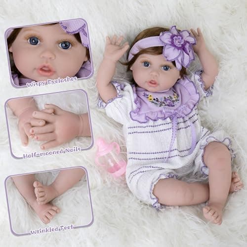 Milidool Lifelike Reborn Baby Dolls - 22 Inch Realistic Reborn Baby Dolls Girl, Real Looking Newborn Real Life Baby Dolls with Complete Accessories, Perfect for Cuddling, Playtime, and Gift Giving - Thumbnail 6