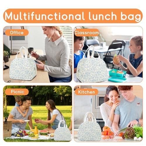 GISMTR Lunch Bag for Women Insulated Lunch Box Cute Quilted Lunch Tote Bags Reusable Large Capacity Cooler Bag for Travel Work Picnic - Thumbnail 6