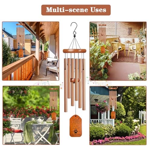 VENBEEL Pet Memorial Wind Chime, 28" Golden Tombstone Dog Memorial Wind Chime, Dog Remembrance Passing Away Loss Bereavement Gift - Thumbnail 6