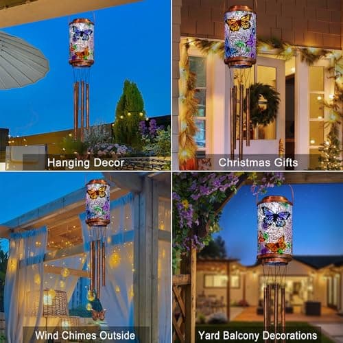 Butterfly Solar Wind Chimes for Outside, Garden Gifts for Mom, Solar Lanterns Outdoor Decor Lights for Balcony, Patio, Yard,Birthday Gifts for Women Grandma Dad (1Pack) - Thumbnail 2