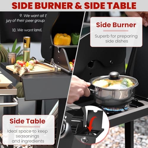 RYHOFOUD Q032-6-Burner w/Side Burner Gas Grill with 403 SQ.IN. Outdoor Grill with 60,000 BTU,Propane Grills with Top Cover Lid,Grills Outdoor Cooking for Patios,Balcony,Camping,Garden - Thumbnail 4